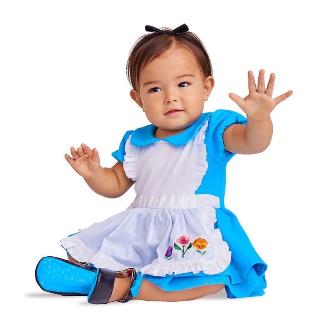Disney Store Alice in Wonderland Baby Costume Bodysuit Blue White Apron